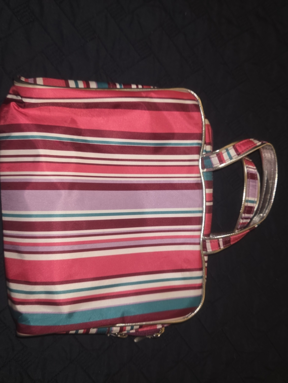 Striped Pink and Teal Tote Bag - Casual Women's Carryall